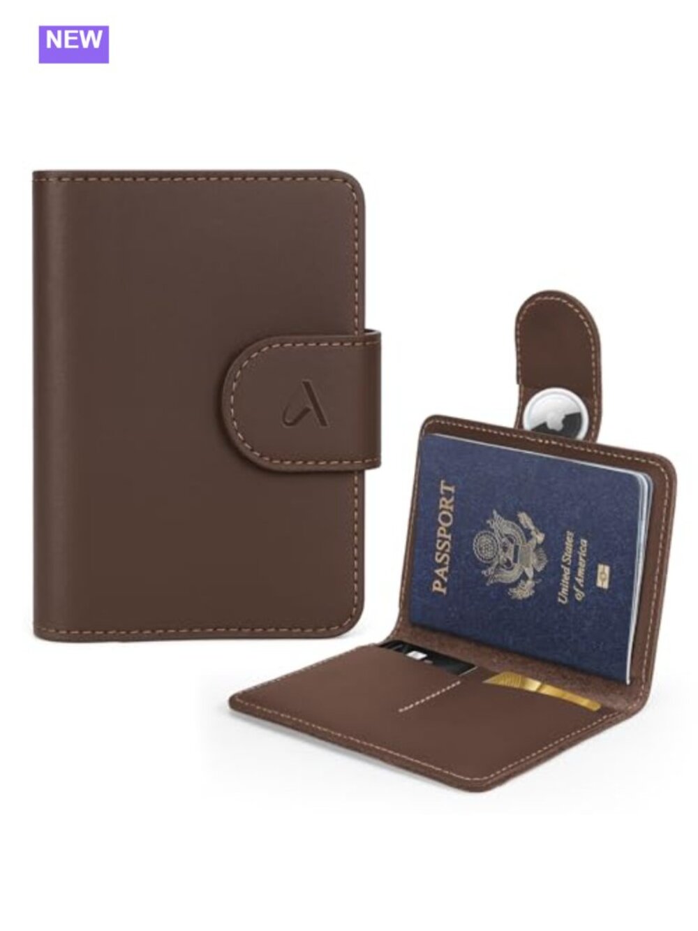 Genuine Leather Passport Holder RFID AirTag Pocket Travel Wallet Compact